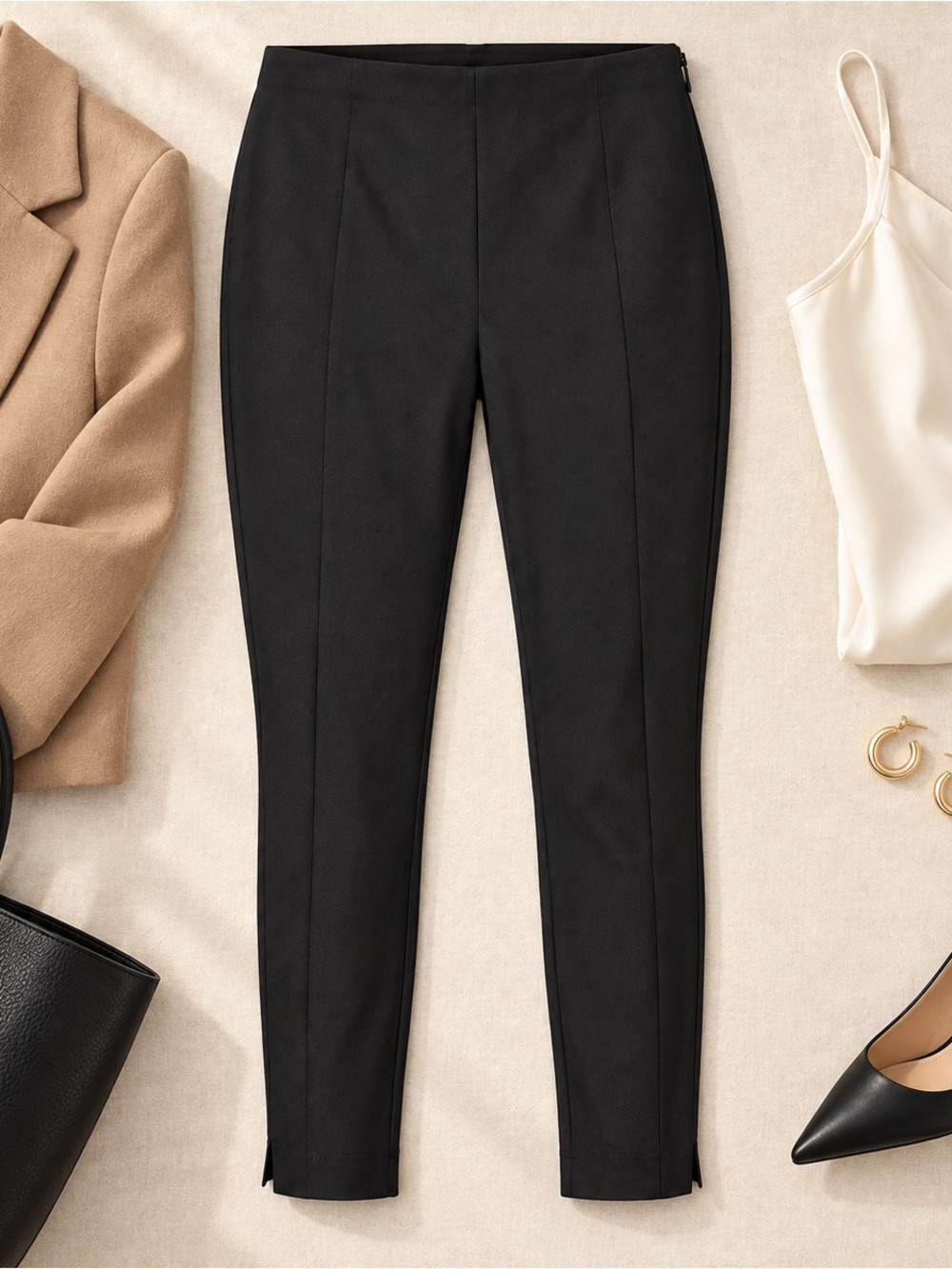 WHBM The Skinny Ankle Black Side Zip Stretch Pants Size 10